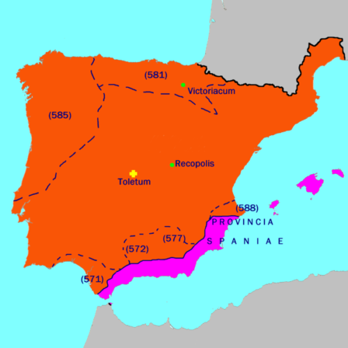 Map showing the conquests of Leovigild, circa 586