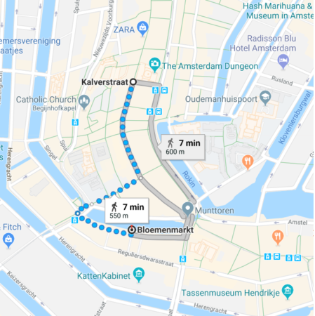 https://www.google.com/maps/dir/Kalverstraat,+Amsterdam,+Netherlands/Bloemenmarkt,+Singel,+1012+DH+Amsterdam,+Netherlands/@52.3688082,4.8893202,16z/data=!4m14!4m13!1m5!1m1!1s0x47c609c0fc5c8687:0xb520904ad7b47497!2m2!1d4.8913597!2d52.3700345!1m5!1m1!1s0x47c609c1d6283369:0xaf047b3038903b7e!2m2!1d4.8913087!2d52.3668379!3e2