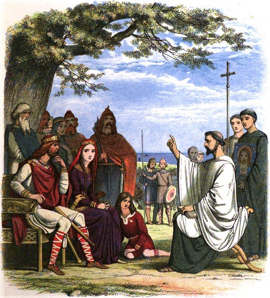 https://commons.wikimedia.org/wiki/Category:%C3%86thelberht_of_Kent#/media/File:A_Chronicle_of_England_-_Page_025_-_Augustine_Preaching_Before_King_Ethelbert.jpg