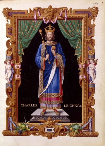 https://commons.wikimedia.org/wiki/Category:Charles_the_Bald_in_miniatures#/media/File:Jean_de_Tillet_-_Charles_II_le_chauve_-_Recueil_des_rois_de_France.jpg