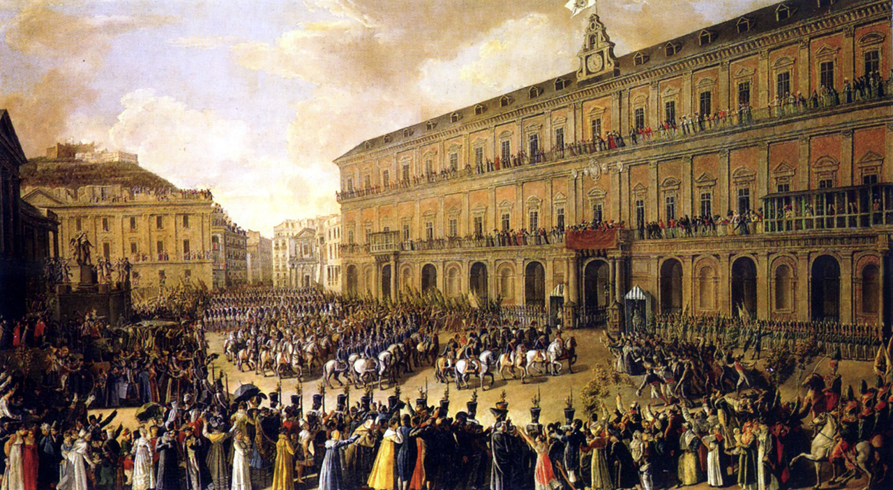 https://commons.wikimedia.org/wiki/Category:Royal_Palace_(Naples)_in_art#/media/File:Paolo_Albertis_-_Rientro_a_Napoli_di_Ferdinando_I.jpg