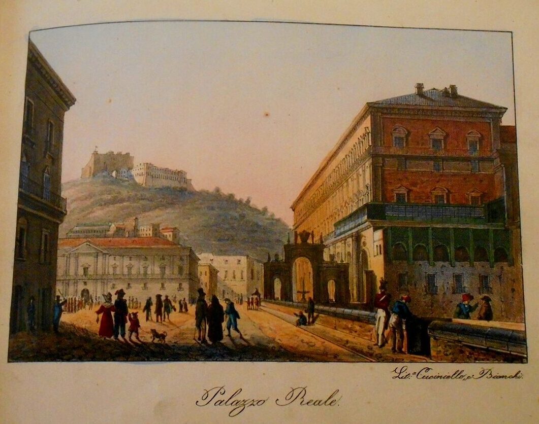 https://commons.wikimedia.org/wiki/Category:Royal_Palace_(Naples)_in_art#/media/File:%22The_Royal_Palace_of_Naples%22_-_etching_from_the_book_%22Souvenirs_pittoresques_de_Naples_et_ses_environs%22,_Naples_1825_-_Exhibition_%22Naples_and_Rossini%22_at_National_Library_of_Naples._(44418449445).jpg